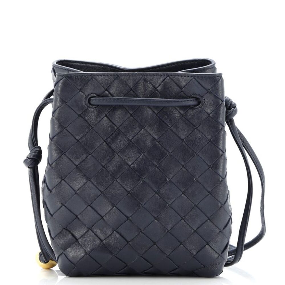 Bottega Veneta Navy Intrecciato Leather Drawstring Bucket Bag